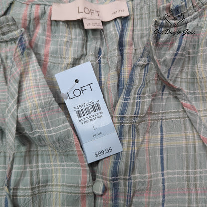 Loft Petite Plaid Ruffle Short Sleeve Tiered Mini Dress NWT Size LP