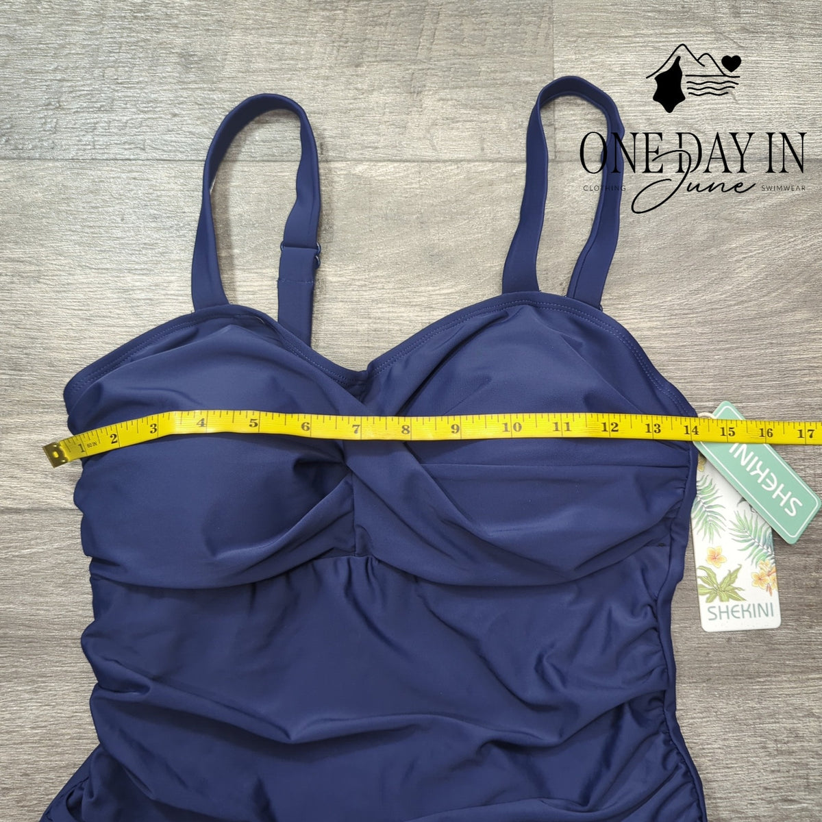 Shekini Cross Front Ruched Boyshort Swimdress One Piece Swimsuit Navy NWT Size M