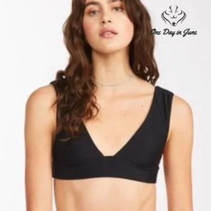 Billabong Sol Searcher Plunge Bikini Top Black Deep V Neck Swim NWT Size L