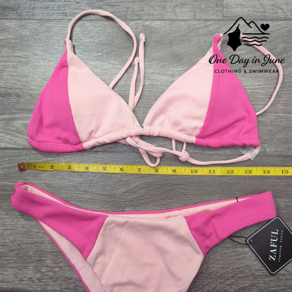 Zaful Triangle Ribbed Color Block Bikini Swimsuit Size M