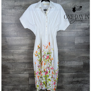 Exquise Anthropologie Tobie Shirt Dress Ivory Floral Midi NWT $198 Size SP