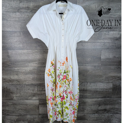 Exquise Anthropologie Tobie Shirt Dress Ivory Floral Midi NWT $198 Size SP
