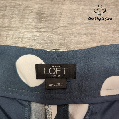 Loft Petite Marisa Skinny Crop Pants Navy White Polka Dot Size 4P