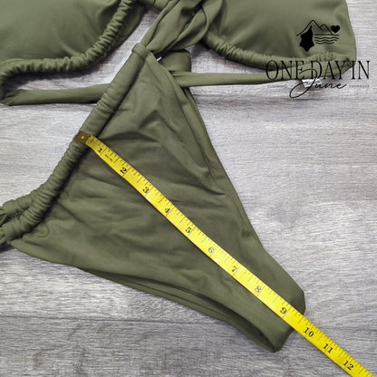 CharmLeaks Adjustable Triangle Tie Back Bikini Swimsuit Olive Green NWT Size L