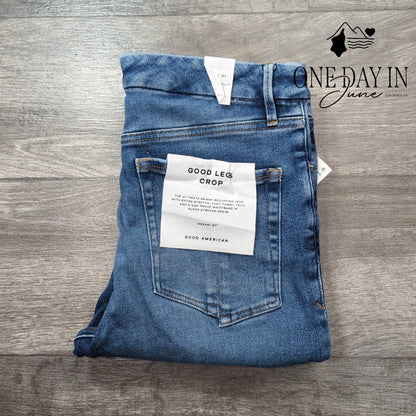 Good American Good Legs Crop Skinny Jeans Distressed Indigo NWT Size 12 (31)