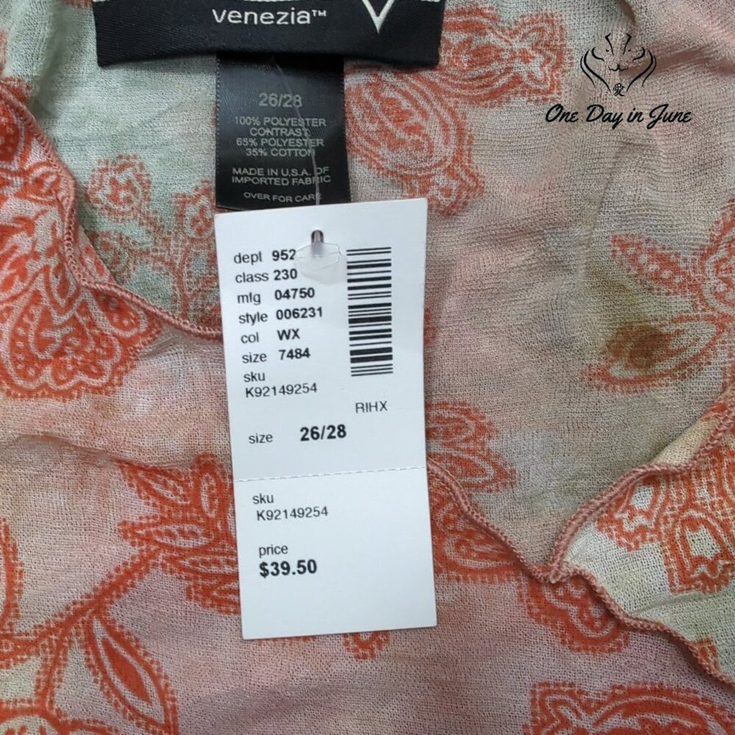 Venezia Short Sleeve Sheer Coverup Size 26/28