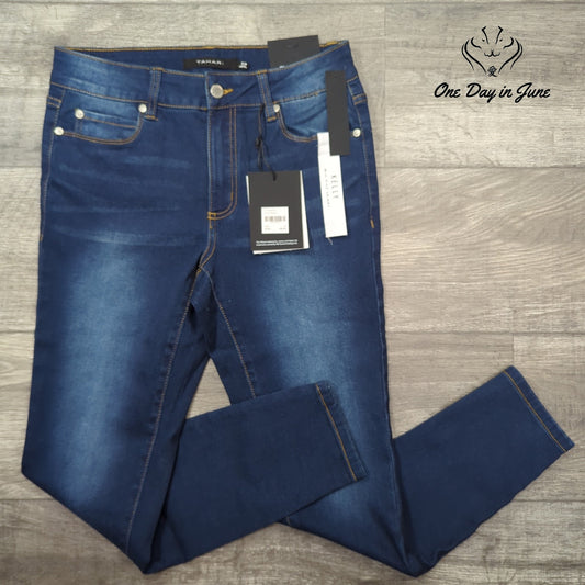 Tahari Kelly Mid Rise Skinny Jeans Dark Wash Blue Rayon Denim NWT Size 8