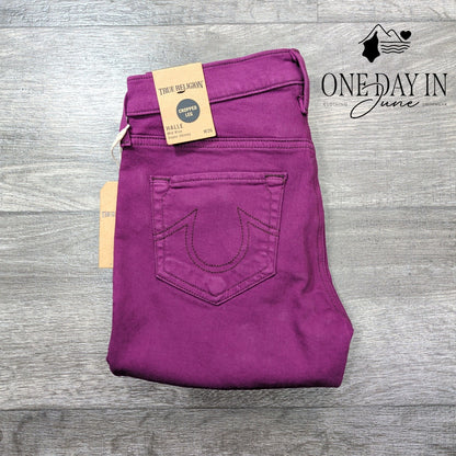 True Religion Halle Super Skinny Jeans Boysenberry Purple Zip Ankle NWT Size 2