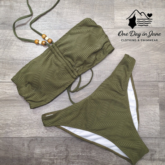 Zaful Textured Bandeau Halter Bikini Swimsuit Size XL