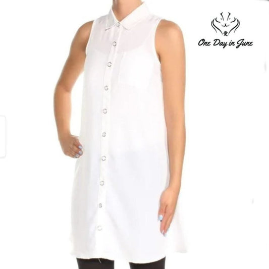XOXO Button Down Sleeveless Tunic Top