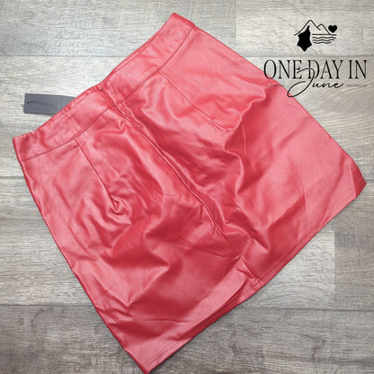 Lulus Faux Leather Mini Skirt Red High Waist Side Slit Vegan Leather NWT Size S