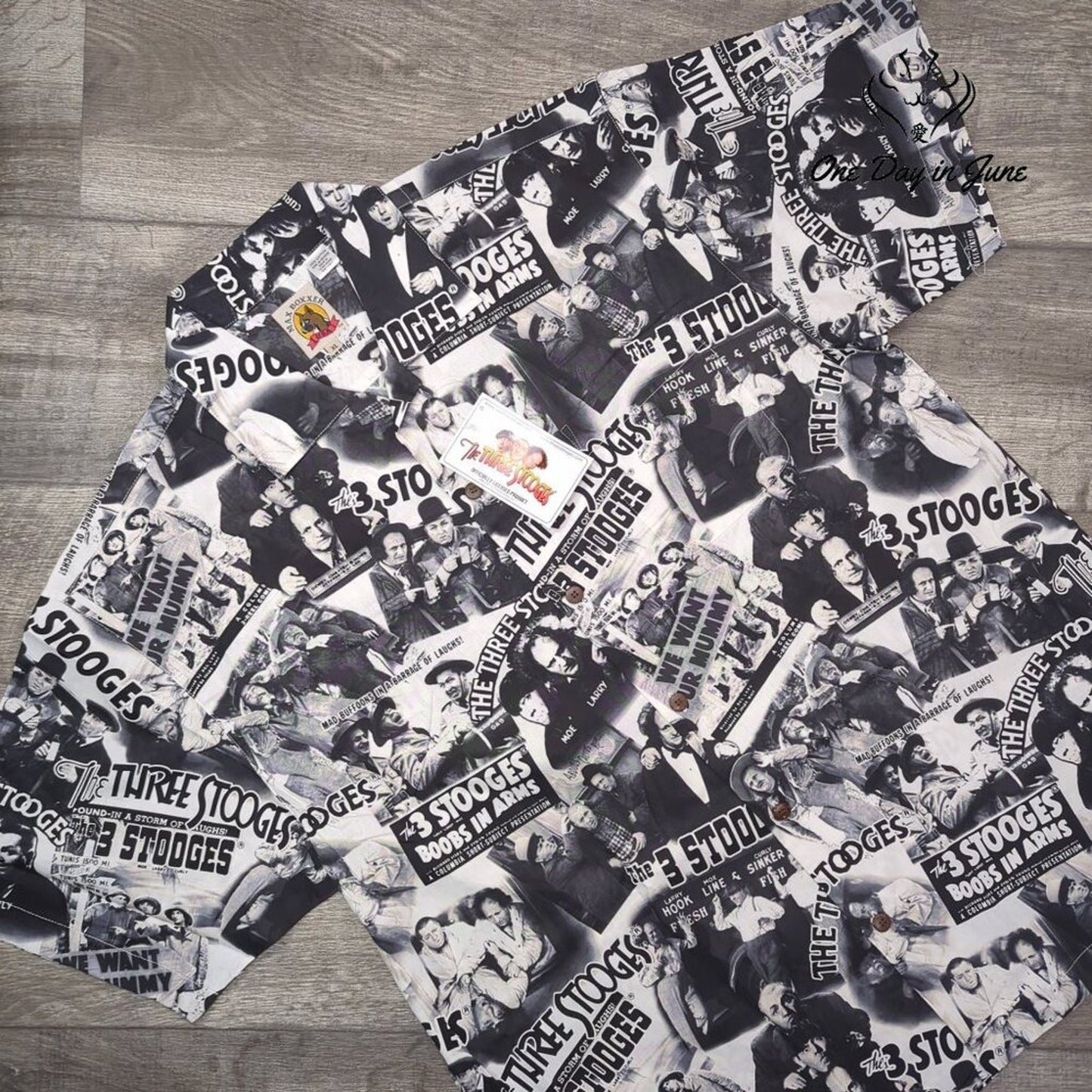 Max Boxxer 3 Stooges Button Down Short Sleeve Shirt Size XL