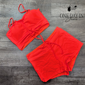Aleumdr Drawstring Crop Boyshort Bikini Swimsuit Size M