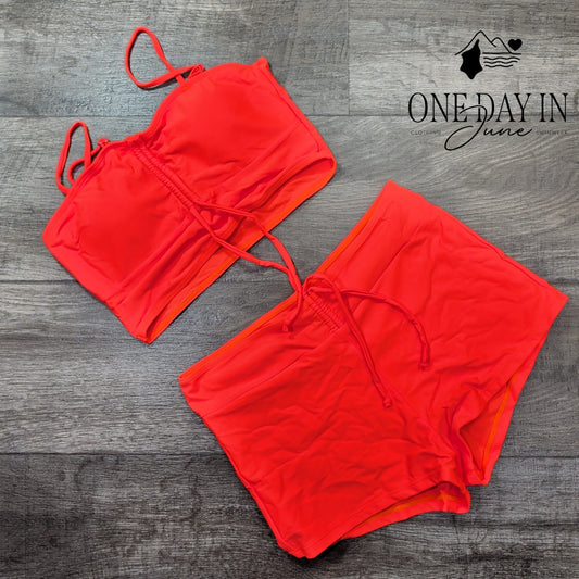Aleumdr Drawstring Crop Boyshort Bikini Swimsuit Size M