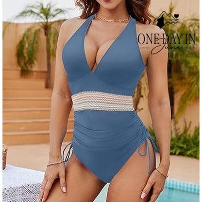 Blooming Jelly V Front Cinched Side One Piece Swimsuit Size L