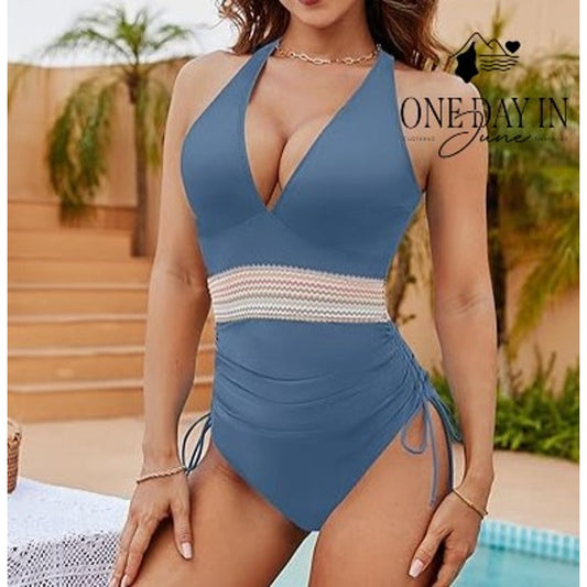 Blooming Jelly V Front Cinched Side One Piece Swimsuit Size L