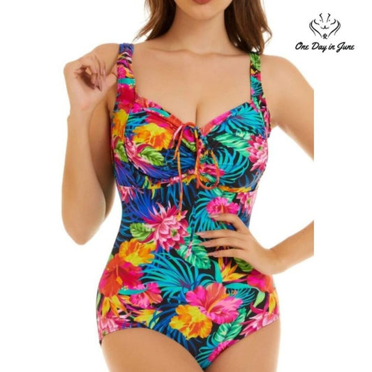 Peddney Tie Back Ruched Front One Piece Swimsuit Size S