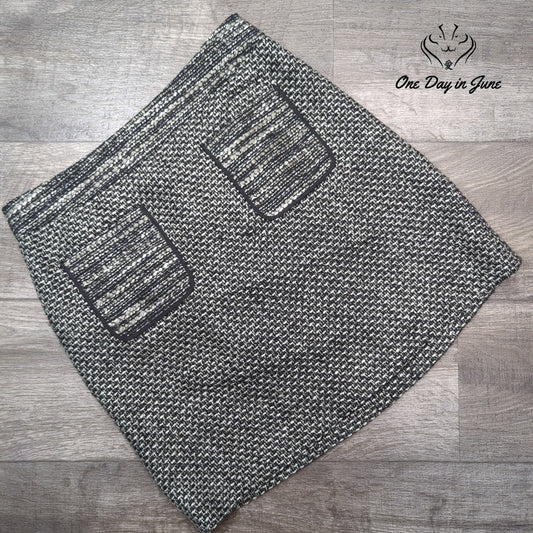 Loft Textured Tweed A-Line Mini Skirt Black White Patch Pockets Size 6
