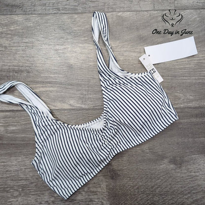 Roxy PT Beach Classics Athletic Bikini Top Mood Indigo Stripe NWT $50 Size XS