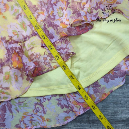 Rewind Open Back Floral Mini Dress Pink Yellow Chiffon Ruffle NWT Size XXL