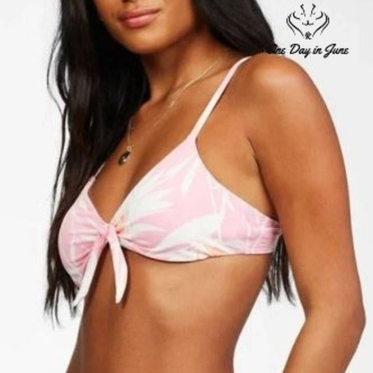 Billabong Another Paradise Knot Front Bikini Top Pink Floral NWT $56 Size M