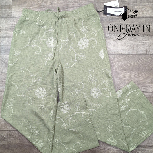 Wren Embroidered Draw String Wide Leg Pants Size M