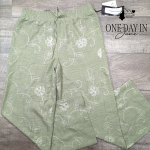 Wren Embroidered Draw String Wide Leg Pants Size M