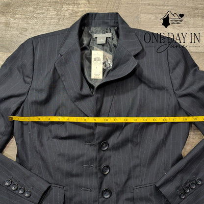 Ann Taylor Wool Blend Blazer Black Pinstripe 3 Button Career NWT Size 6
