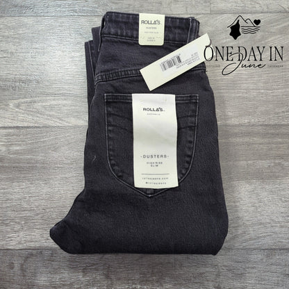 Rolla's Erin Dusters High Rise Slim Distressed Jeans Black NWT Size 2 (26)