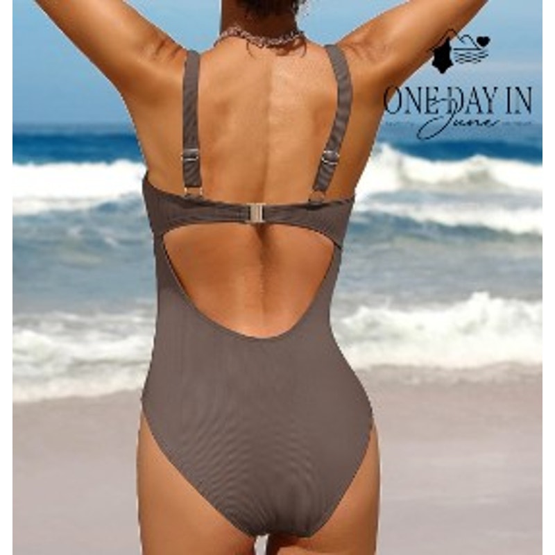 Charmo Ribbed Keyhole Cutout One Piece Swimsuit Brown Taupe NWT Size S