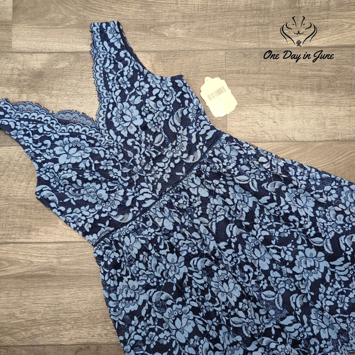 Altar'd State Floral Lace Fit & Flare Mini Dress Navy Blue NWT Size M