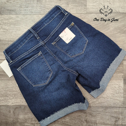 Vigoss Marley Bermuda Denim Shorts Dark Wash Cuffed NWT Size 24 (0)