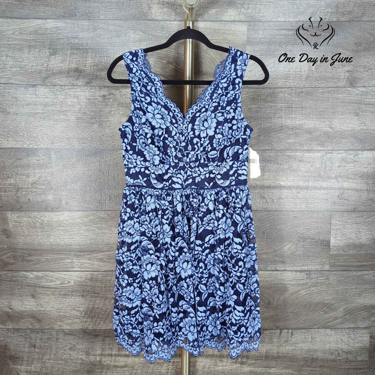 Altar'd State Floral Lace Fit & Flare Mini Dress Navy Blue NWT Size M