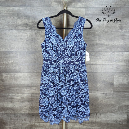 Altar'd State Floral Lace Fit & Flare Mini Dress Navy Blue NWT Size M