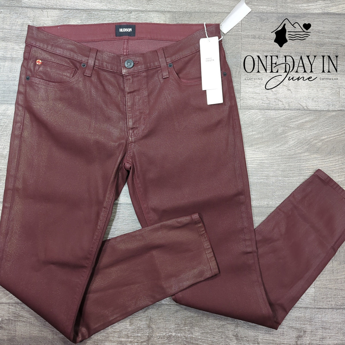 Hudson Krista Ankle Super Skinny Coated Rowe Burgundy NWT Size 10 (30)