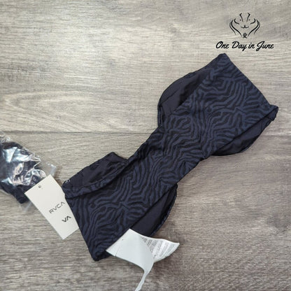 RVCA Run Wild Bandeau Bikini Top Black Jacquard NWT $58 Size XS