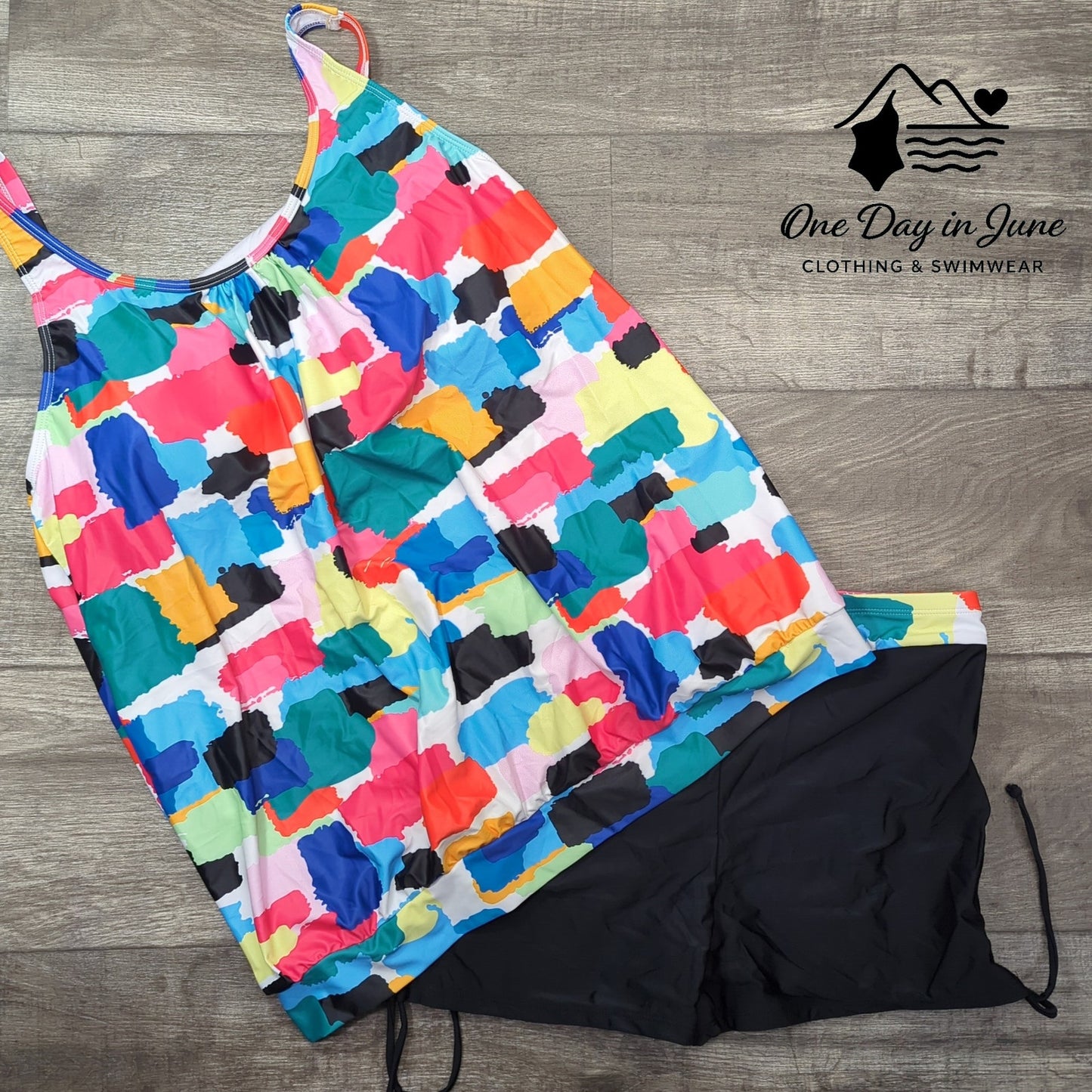Yonique Plus Size Blouson Tankini Swimsuit Size XXL