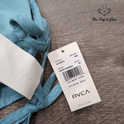 RVCA Run Wild Crossback Bikini Top China Blue Jacquard Strappy NWT Size S