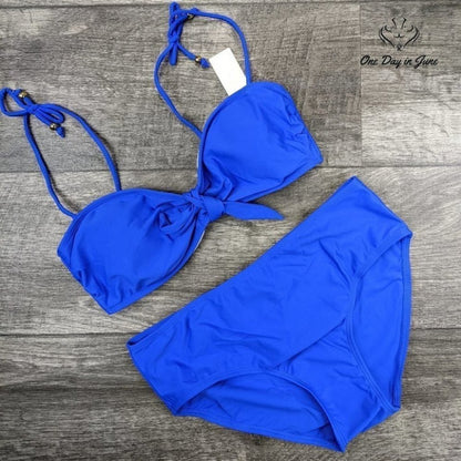 Halcurt Knot Front Modest Bottom Bikini Swimsuit Size M