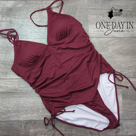 CharmLeaks Ribbed Drawstring One Piece Swimsuit Size XL