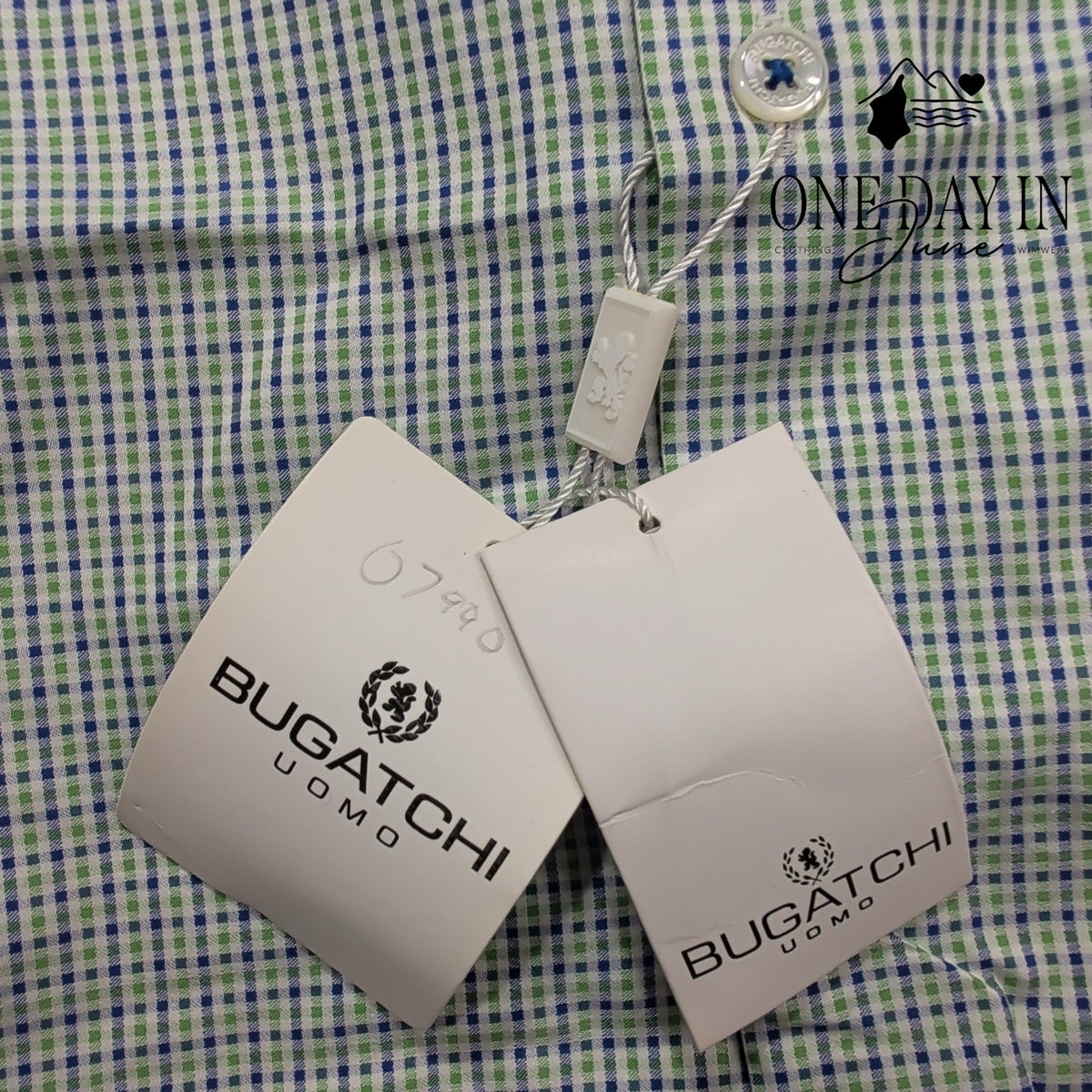 Butagchi Uomo Check Long Sleeve Button Front Shirt Blue Green NWT Size 16 34/35