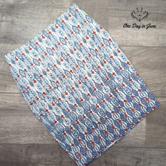 Loft Pencil Skirt Blue White Red Geometric Print Textured NWT Size 2