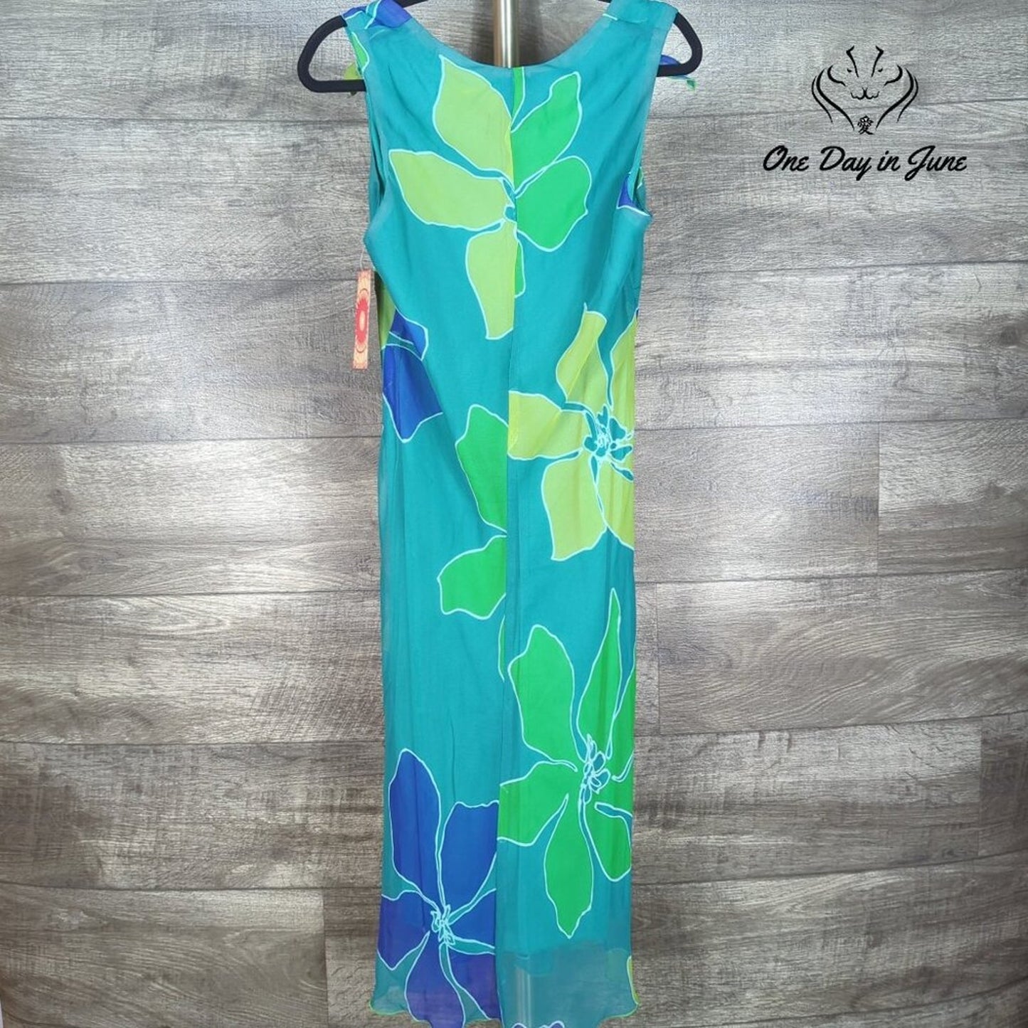 Sangria Floral Maxi Dress Turquoise Green Blue V Neck Tie Strap NWT Size 12