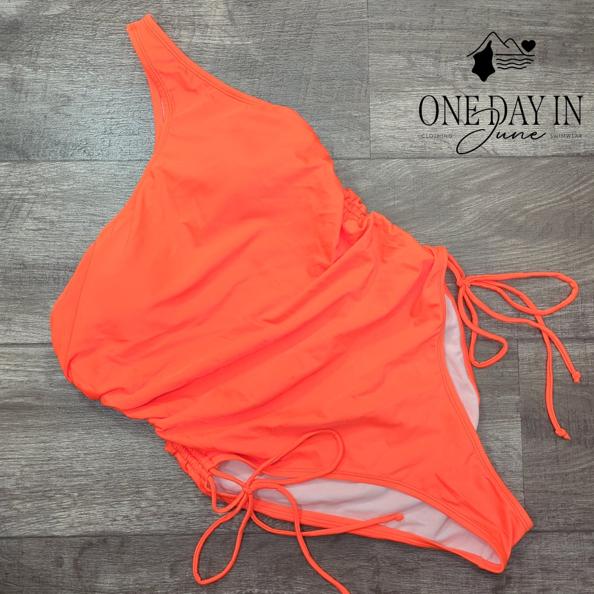 Adisputent One Shoulder Ruched One Piece Swimsuit Neon Coral Size XL