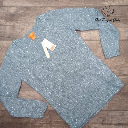 Joe Fresh Sequin V Neck Sweater Blue Silver Sparkle Long Sleeve NWT Size XS