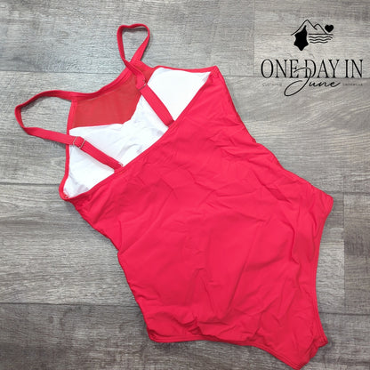 Suuksess High Neck Mesh Tummy Control One Piece Swimsuit Red Size M