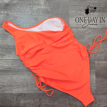 Adisputent One Shoulder Drawstring One Piece Swimsuit Size XL