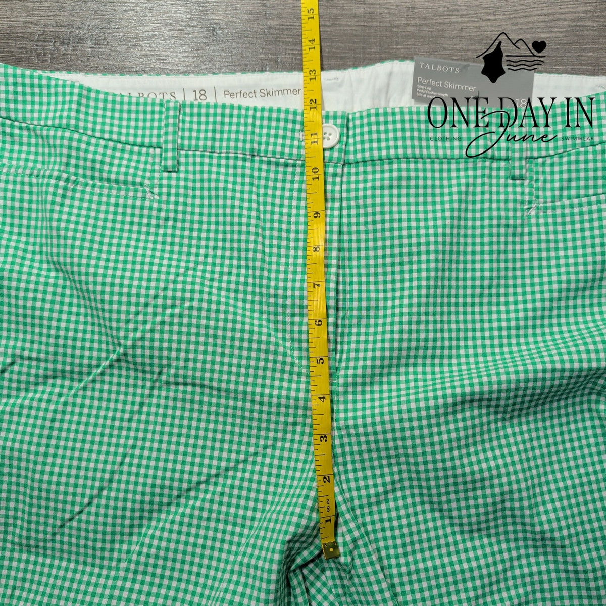 Talbots Perfect Skimmer Pedal Pusher Pants Green White Gingham NWT Size 18