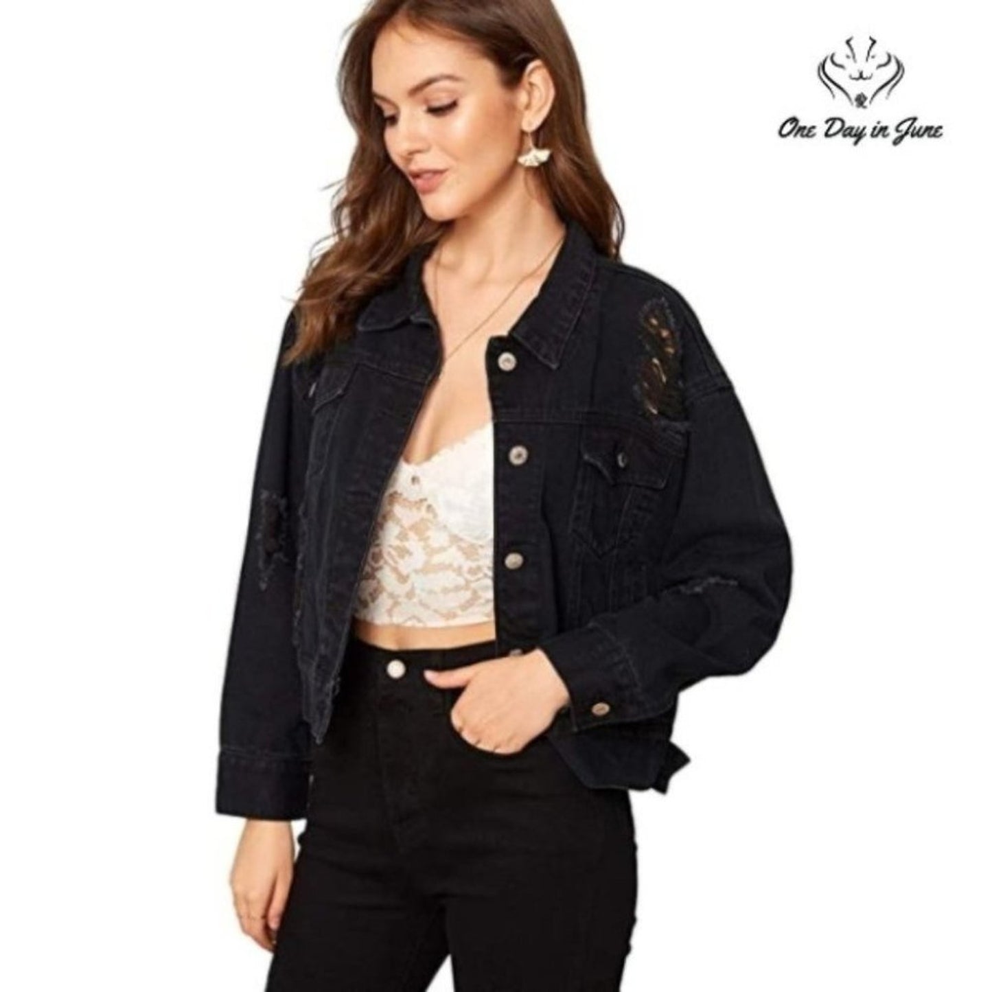 Floerns Ripped Distressed Casual Long Sleeve Denim Jacket Size M