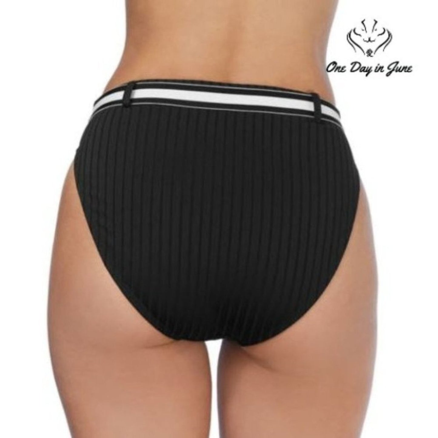 Ambrielle Ribbed High Waist Bikini Bottom Size L